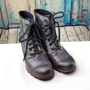 Sorel PDX Wedge Lace 1964 Lea Joan Arctic Quarry Grey Ankle Boot LL5316-052